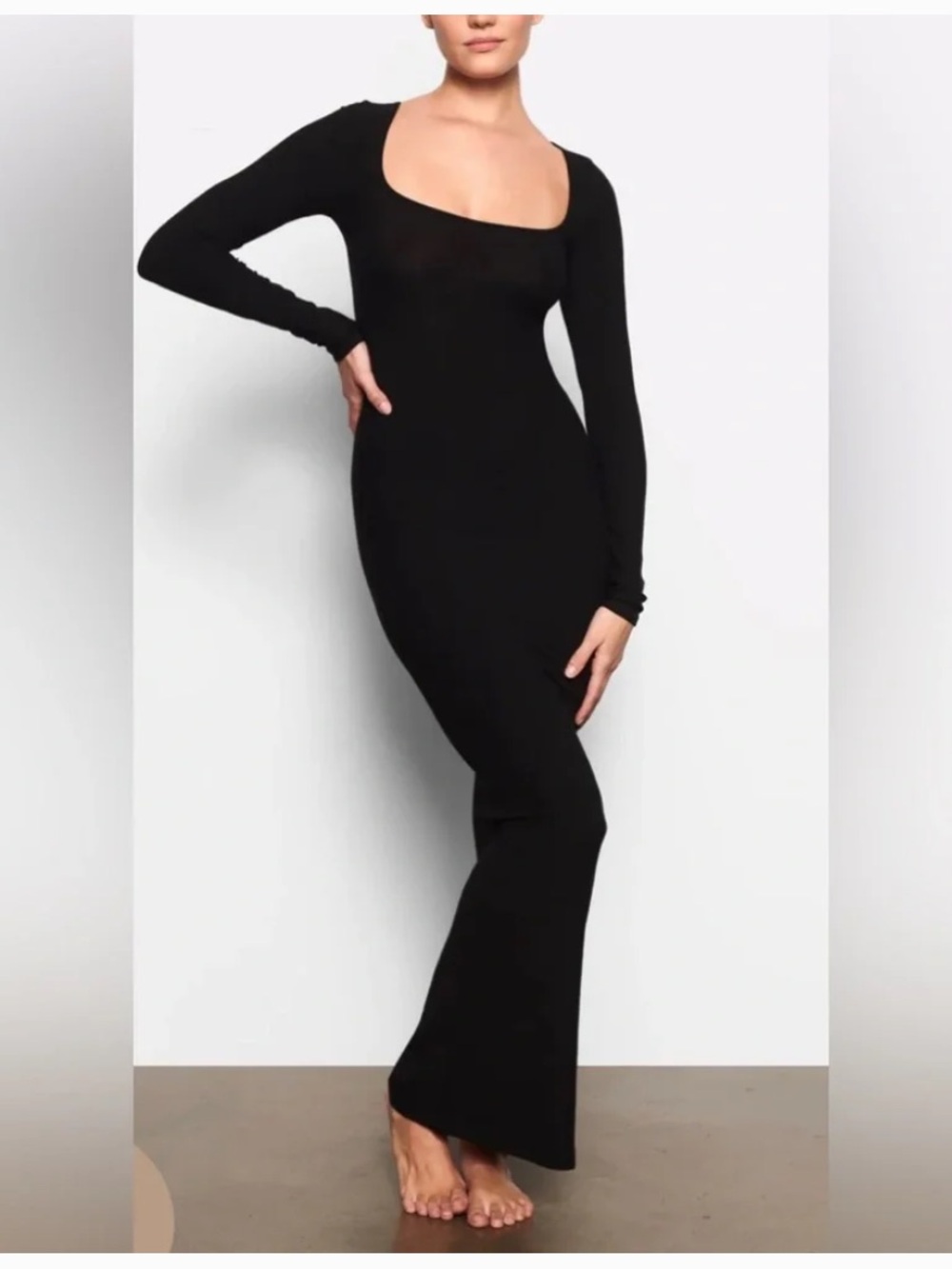 NWT Skims Soft Lounge Long Sleeve Long Dress Onyx Black